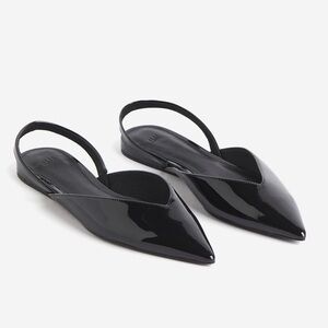 H&M Patent Faux Leather Black Pointed Toe Slingback Flats Sleek Design Size 6